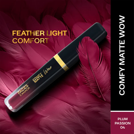 Buy FACES CANADA Comfy Matte Wow Liquid Lipstick - Plum Passion 04, 3.8 ml | One Swipe Application | Highly Pigmented | Comfortable Wear | Glides Smoothly | Long Lasting | Transferproof-Purplle