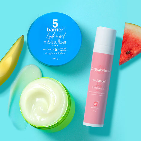 Buy Aqualogica Barrier+ Hydra Gel Moisturizer with 5 Ceramides & Avocado - 200 gm + Aqualogica Radiance+ Dewy Sunscreen with Watermelon & Niacinamide | SPF 50+ |PA+++ | Protects from UVA, UVB 50 gm-Purplle