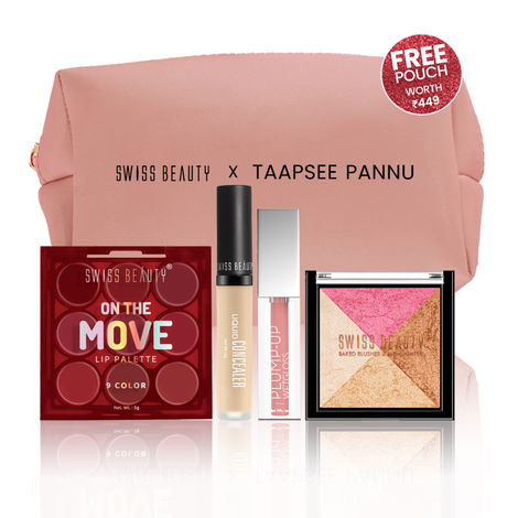 Buy Swiss Beauty Taapsee Signature Makeup Kit | Liquid Concealer | On the move Lip Palette | Plump up Lip Gloss | Blusher & Highlighter Palette | With Free Pouch | Combo of 5-Purplle