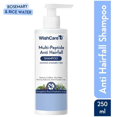 Buy WishCare Multi Peptide Anti Hairfall Shampoo - Rice Water, Rosemary, Capilia Longa, Hyaluronic Acid & Caffeine - 250 ml-Purplle