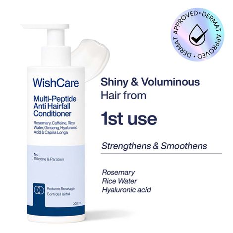 Buy WishCare Multi Peptide Anti Hairfall Conditioner|Strengthens Roots & Reduces Hairfall|Hydrates & Smoothens Scalp|Increases Shine & Nourishes Hair|Controls Frizziness|Suitable for All Hair Types|200 ml-Purplle