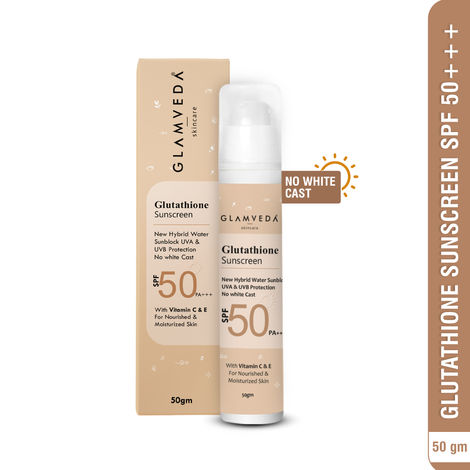 Buy Glamveda Glutathione & Vitamin C Sunscreen SPF 50 Pa+++| Broad-spectrum Sunscreen with advanced blue light filter | UVA/UVB Protection | No white cast, Water resistant Ultra lightweight & nonA sticky|A 50 gm-Purplle