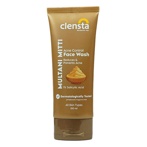 Buy Clensta Multani Mitti Acne Control Face Wash with 1% Salicylic Acid, Reduce & Prevent Acne for All Skin Types, Dermatologically Tested, ph Balanced, Fragrance Free, 100 ml-Purplle