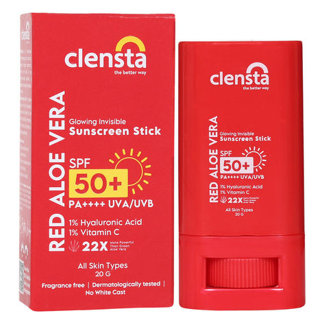 Buy Clensta Red Aloe Vera SPF 50 Sunscreen Stick PA++++ Fragrance Free for Women & Men - All Skin Types 20 gm-Purplle