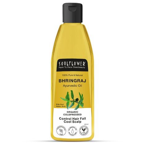 Buy Soulflower Coldpressed Bhringraj Hair Oil With Coconut and Sesame for damaged, frizzy hair, premature greying, baldness & hair loss , 100% Pure and Natural, Herby, 225 ml-Purplle
