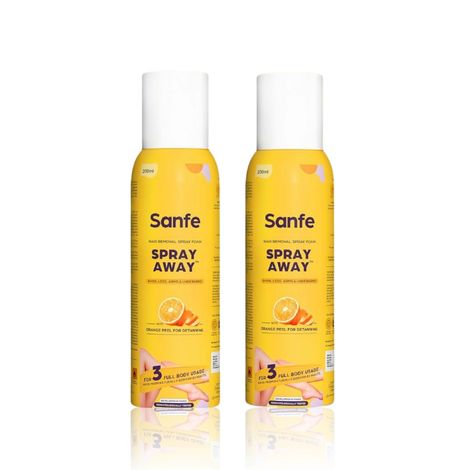 Buy Sanfe Painless & Detan Hair Removal Spray Cream - 200ml (Pack of 2) (Removes Hair in 10 Minutes with Skin Detan | Orange Peel, Aloevera, Vitamin E & Niacinamide)-Purplle
