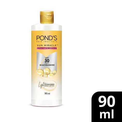 Buy Ponds 3% Niacinamide Sun Miracle SPF 30 P+++ Light Sunscreen Body Lotion | Proctects & Brightens Skin | No white Cast | Lightweight | Non Sticky | For All Skin Types | 90 ml-Purplle