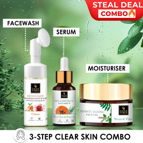 Buy Good Vibes 3-step clear skin combo (Foaming Facewash, Serum, Gel)-Purplle