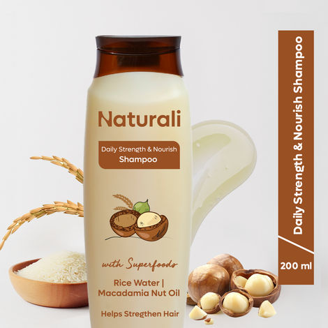 Buy Naturali Daily Strength & Nourish Shampoo with Rice Water & Macadamia Nut Oil | Makes Hair Stronger | Paraben and Sulphate Free Shampoo | Natural Shampoo | 200ml-Purplle