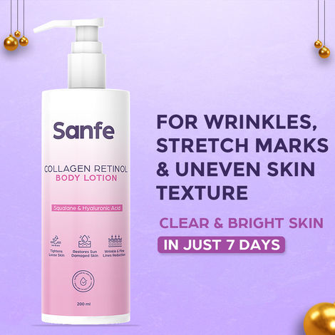 Buy Sanfe Collagen Retinol Body Lotion | For Wrinkles, Skin Brightening, Firming & Anti-Aging | With X % Retinol | For Men & Women, 200 Ml-Purplle