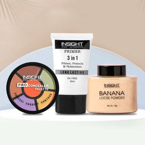 Buy Insight Cosmetic Blur Regime :Banana Loose Powder, 40g + 3 In 1 Long Lasting Primer (30 ml) + Pro Concealer Palette-Purplle