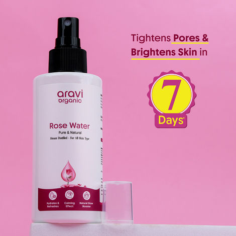 Buy Aravi Organic Rose Water | Gulab Jal for Soothing Skin Inflammation, Hydrating & Cleansing Pores | Reduces Skin Redness | Made with Natural & Organic Ingredients | Refreshing & Gentle – 150 ml-Purplle