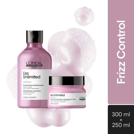 Buy L'Oreal Professionnel Serie Expert Liss Unlimited Shampoo + With Combo of Liss Unlimited Mask|With Pro-Keratin Complex (250 ml +250 gm)-Purplle