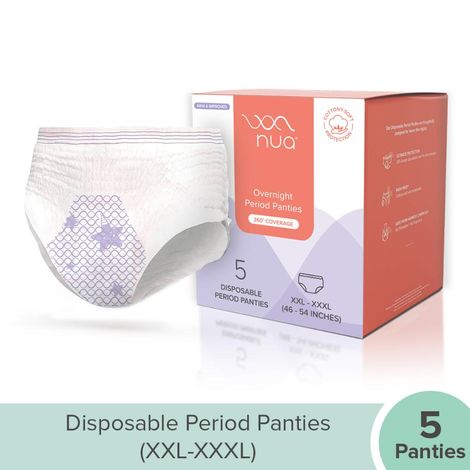 Buy Nua Overnight Period Panties for Women | 360 degree coverage | For Heavy Flow - XXL-XXXL | Unscented | 5 Disposable Period Panties | Upto 0% Leakage (313.2 gm)-Purplle