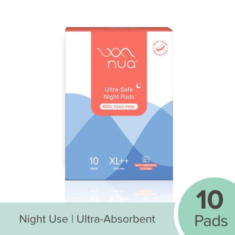 Buy Nua Ultra-Safe Night Pads | Twin Layer Protection | Ultra-Absorbent | 50% Wider Back | Safe on Skin | Safe Disposal (190.6 gm)-Purplle