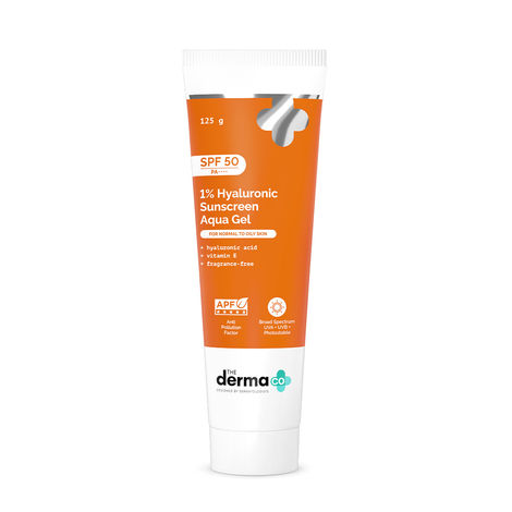 Buy The Derma Co. 1% Hyaluronic Sunscreen SPF 50 Aqua Gel PA++++ Lightweight No white-cast for Broad Spectrum & Blue Light Protection for Oily Dry Acne-prone Skin - (125 gm)| In-Vivo Tested-Purplle