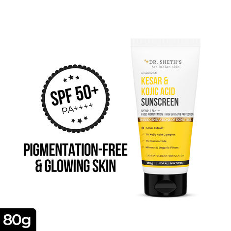 Buy Dr. Sheth's Kesar & Kojic Acid Sunscreen For All Skin Types Spf 50+ Pa++++ For Pigmentation-Free Skin | High UV-A & UV-B Protection | No White Cast And Lightweight For Daily Moisturization | For Men & Women | 80 gm-Purplle