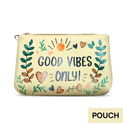 Buy Good vibes Printed Cream Pouch -Purplle