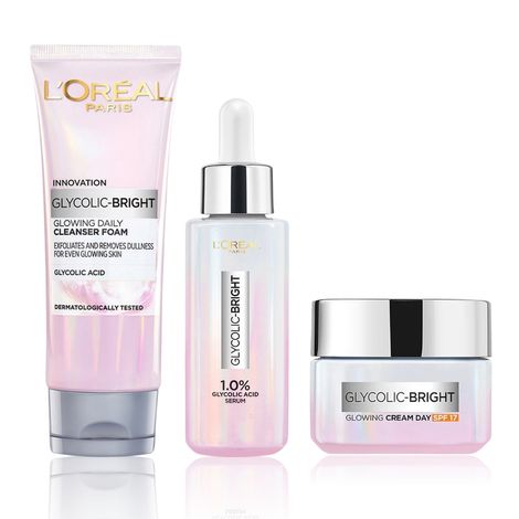 Buy L'Oreal Paris Glycolic CSM Routine (Cleanser Foam,100 ml + Brightening Serum,15 ml + Day Cream with SPF 17,15 ml)-Purplle