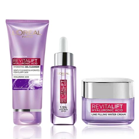 Buy L'oreal Paris Perfect Glow Kit 1 (Revitalift Hyaluronic Acid Hydrating Gel Cleanser (100 ml) + Revitalift 1.5% Hyaluronic Acid Serum, 15ml + Skin Perfect 20+ Anti-Imperfections+brighteningA Cream, 50 gm)-Purplle