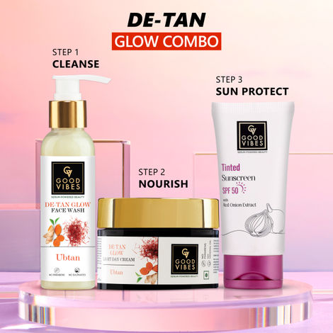 Buy Good Vibes De- Tan Radiant Glow Combo | Facewash + Moisturizer + Sunscreen. Combo of 3-Purplle