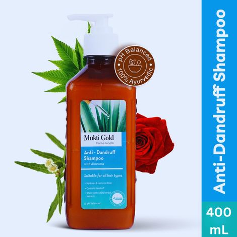 Buy Axiom Mukti Gold Anti Dandruff Shampoo | For all Hair Types | Blend of 14+ Ayurvedic Ingredients | Hydrates and Restores Shine | Control Dandruff | Paraben and Sulphate Free Shampoo | 400 ml-Purplle