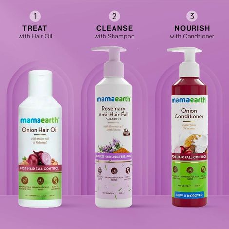 Buy Mamaearth Anti Hair Fall Combo : Onion Oil (150 ml) + Rosemary Shampoo (250 ml) +Onion Conditioner (250 ml)-Purplle