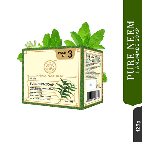 Buy Khadi Natural Neem Handmade Soap| Anti-Bacterial (Pack of 3) - 375 gm | 125 gm each-Purplle