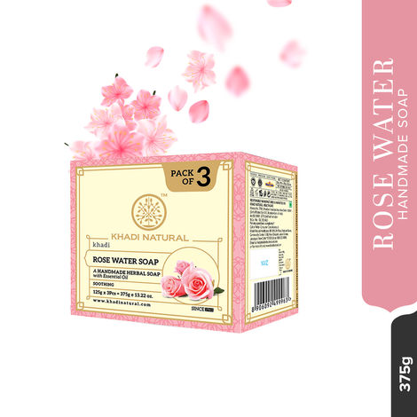 Buy Khadi Natural Rosewater Handmade Soap| Clean, Tone & Nourish (Pack of 3) - 375 gm | 125 gm each-Purplle
