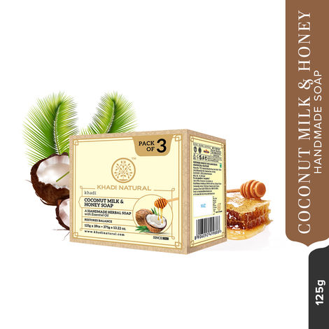 Buy Khadi Natural Coconut Milk & Honey Handmade Soap| Reduce stretch marks & Acne (Pack of 3) - 375 gm | 125 gm each-Purplle
