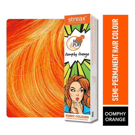 Buy Streax Professional Hold & Play Funky Colours - Oomphy Orange Hair Colour, Semi-Permanent Professional Hair colour for Women, (100 gm)-Purplle
