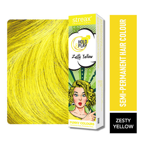 Buy Streax Professional Hold & Play Funky Colours - Zesty Yellow Hair Colour, Semi-Permanent Professional Hair colour for Women, (100 gm)-Purplle