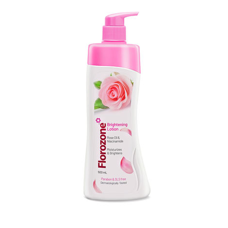 Buy Florozone Brightening Lotion I Enriched with Rose Oil & Niacinamide I Helps to Moisturise and Brighten Skin I Paraben & SLS Free (500 ml)-Purplle