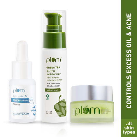 Buy Plum Green Tea Night Care Kit (Serum 15 ml + Moisturiser 50 ml + Night Gel 50 ml)-Purplle
