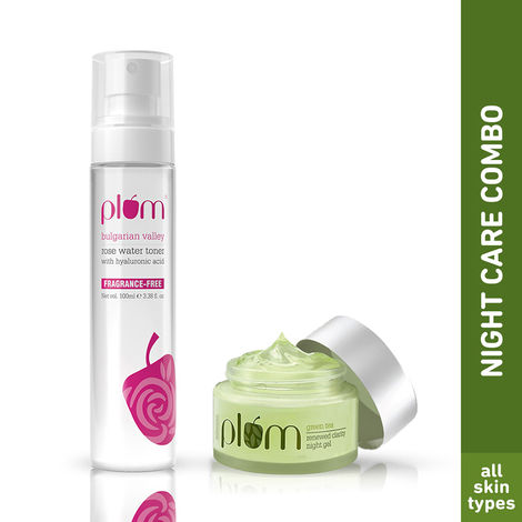 Buy Plum Night Care Combo (Rose Water Toner 100 ml + Green tea Night Gel 50 ml )-Purplle