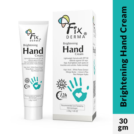 Buy Fixderma Brightening Hand Cream for Women & Men | Hand Moisturizer | Kojic Acid Cream | Hand Cream for Dry and Rough Hands | Cream for Itchy Hand | Hand Cream with SPF 50 | All Skins Types - 30 gm-Purplle