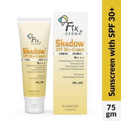 Buy Fixderma Shadow Sunscreen SPF 30+ Cream | Sunscreen for Dry Skin | Sun Screen Protector SPF 30 | Sunscreen for Body & Face | Broad Spectrum Sunscreen for UVA & UVB Protection | Sunscreen for Women & Men | Non Greasy & Water Resistant - 75 gm-Purplle