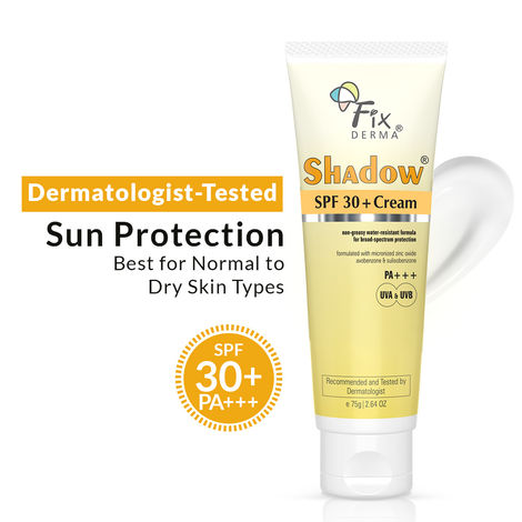 Buy Fixderma Shadow Sunscreen SPF 30+ Cream | Sunscreen for Dry Skin | Sun Screen Protector SPF 30 | Sunscreen for Body & Face | Broad Spectrum Sunscreen for UVA & UVB Protection | Sunscreen for Women & Men | Non Greasy & Water Resistant - 75 gm-Purplle