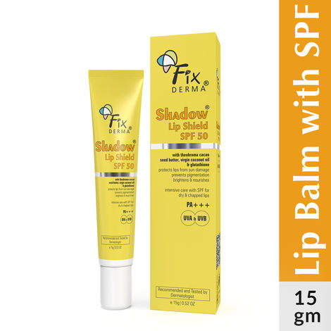 Buy Fixderma Shadow SPF 50 Lip Shield | Lip Balm SPF 50 with Theobroma Cacao Seed Butter, Virgin Coconut Oil & Glutathione | Prevents Pi gmentation & Sun Damage | PA+++, Sun Protector UVA & UVB - 15 gm-Purplle