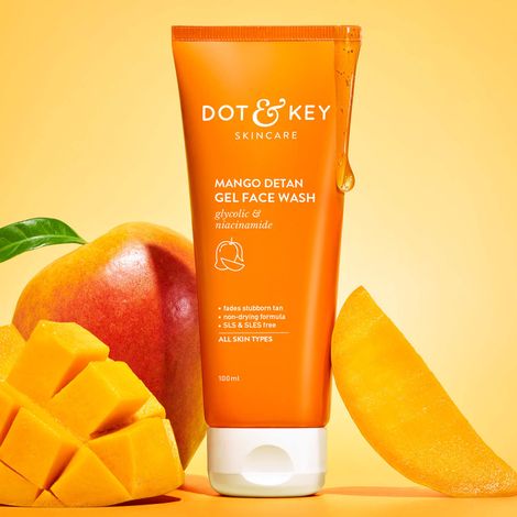 Buy Dot & Key Mango DETAN Gel Face Wash with Glycolic & Niacinamide | D Tan Face Wash for All Skin Types - 100 ml-Purplle