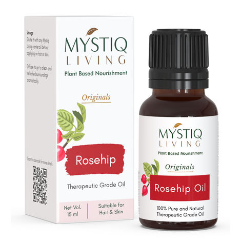 Buy Mystiq Living Originals - Rosehip Oil | 100% Pure, Cold Pressed | For Face, Nails, Hair and Skin | Anti Aging, Fine Lines, Acne Scars and Anti Pigmentation - 15 ML-Purplle