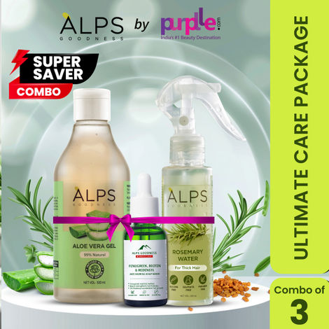 Buy Alps Goodness Ultimate Care Package with Rosemary Water Spray (100 ml), Aloe Vera Gel (300 ml) & Anti-Hairfall Scalp Serum (30 ml) | Hair Growth Expert Spray | Real Aloe Pulp | Visible Hair Growth Serum-Purplle