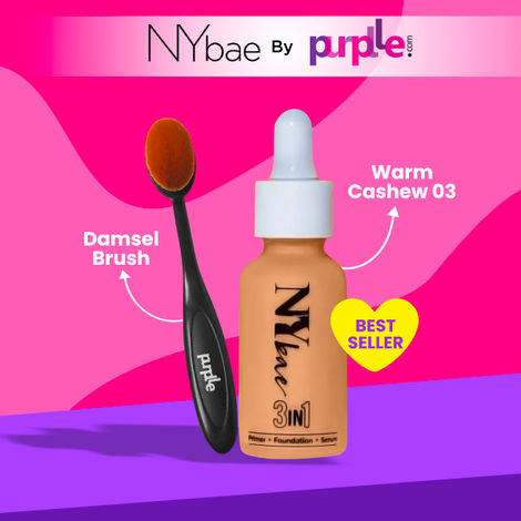 Buy NY Bae Ace Your Base Duo | Warm Cashew Seum Foundation 03 (30 ml) | Purplle Delightful Damsel Compact Brush | Even Application | Dense & Soft Brush | Dewy | Korean Glow |Makeup Kit-Purplle