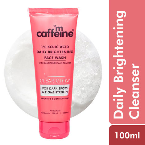 Buy mCaffeine CLEAR GLOW 1% Kojic Acid Daily Brightening Face Wash with Glutathione For Dark Spots & Pigmentation | Brightens Skin, Evens Skin Tone | For Men & Women | Non-Drying, Fragrance Free - 100 ml-Purplle