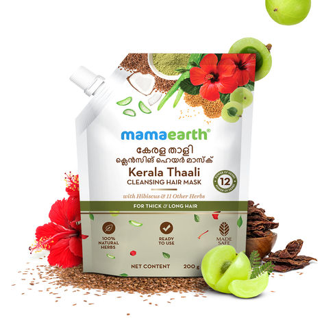 Buy Mamaearth Kerala Thaali Cleansing Hair Mask with Hibiscus, Shikakai, Amla, Flaxseed for Thick & Long Hair 200 gm | Ready To Use Thali | Gently Cleanses | Adds Shine | 100% Natural Herbs | 12 Potent Herbs-Purplle
