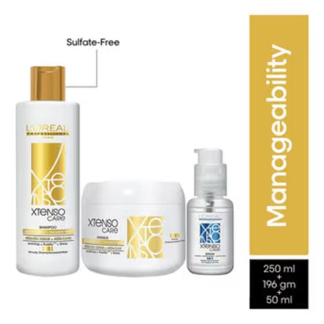 Buy L'Oreal Professionnel Xtenso Care Sulfate Free Hair Care Regime With Shampoo 300 ml, Mask 250g And Serum 50 ml, Anti Frizz, With Keratin-Purplle
