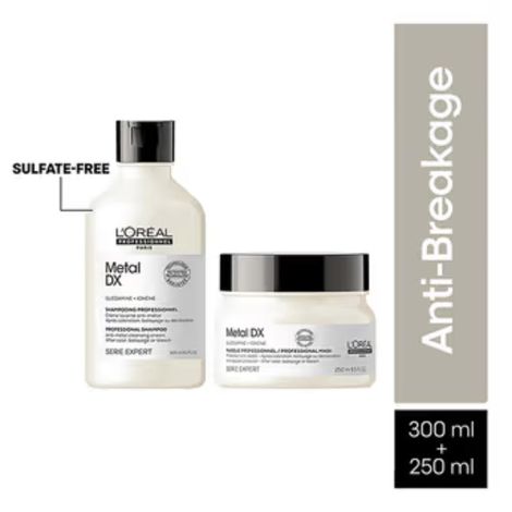 Buy L'Oreal Professionnel Metal Dx Shampoo 300 ml & Hair Mask 250 gm Combo, For Hair Breakage-Purplle