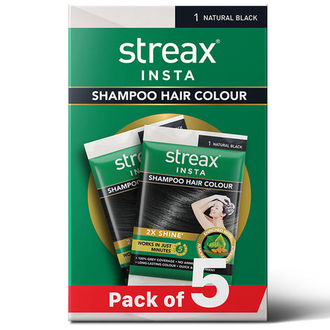 Buy Streax Insta Shampoo Hair Colour for Women and Men, Natural Black - Pack of 5-Purplle