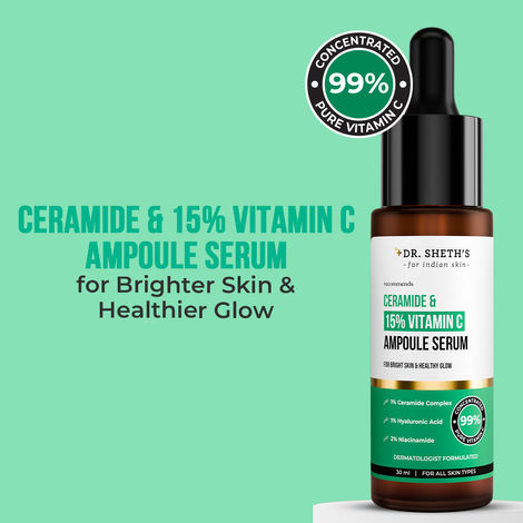 Buy Dr. Sheth's Ceramide & 15% Vitamin C Ampoule Serum | Advanced Formula | 99% Pure Grade Vitamin C | Bright & Glowing Skin | Barrier Repair |Reduces Dark Spots | Men & Women | All Skin Types | 30 ml-Purplle