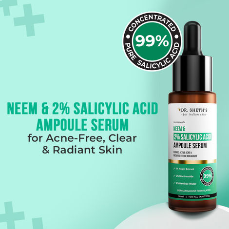 Buy Dr. Sheth's Neem & 2% Salicylic Acid Ampoule Serum | Highly Effective | 99% Pure Grade Salicylic Acid | For Acne, Blackheads & Open Pores | Reduces Excess Oil | For Men & Women |For All Skin Types|30 ml-Purplle